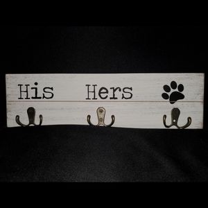 His, hers, and dog key and leash holder
